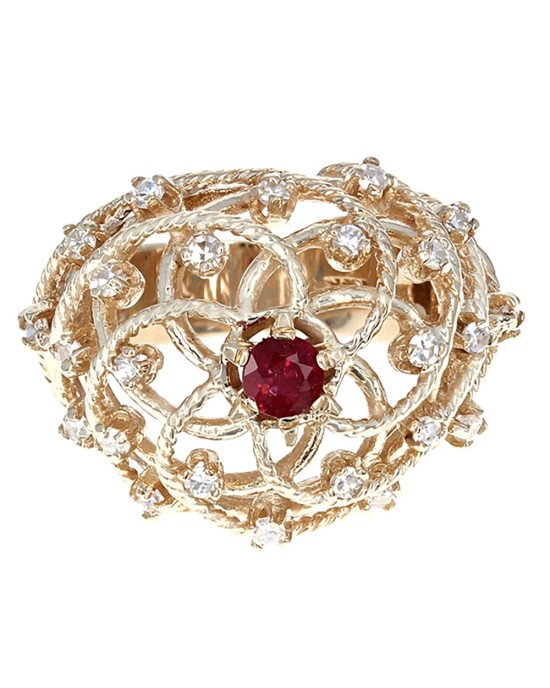 Ruby and Diamond Lattice Dome Ring